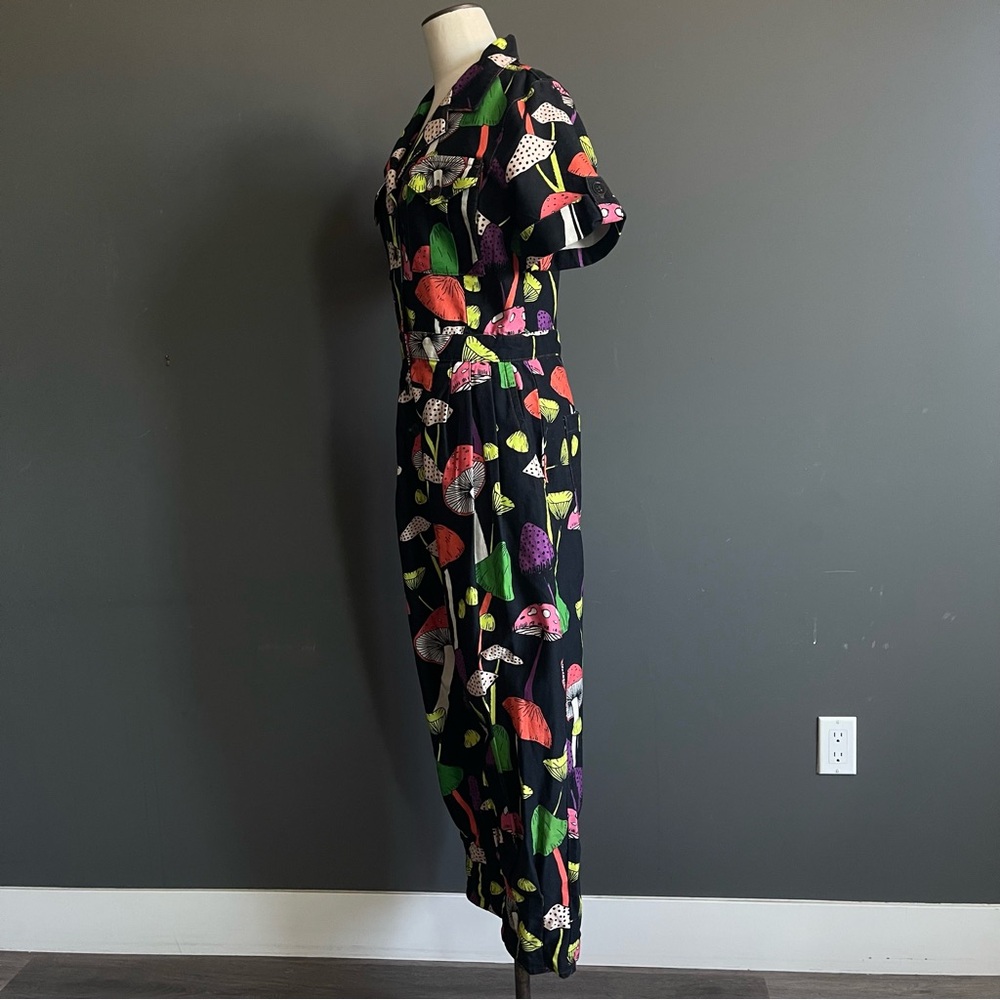 Farm Rio Mushroom Print Jumpsuit Avant Garde Artsy Eclectic Maximalist Boho - Picture 3 of 13